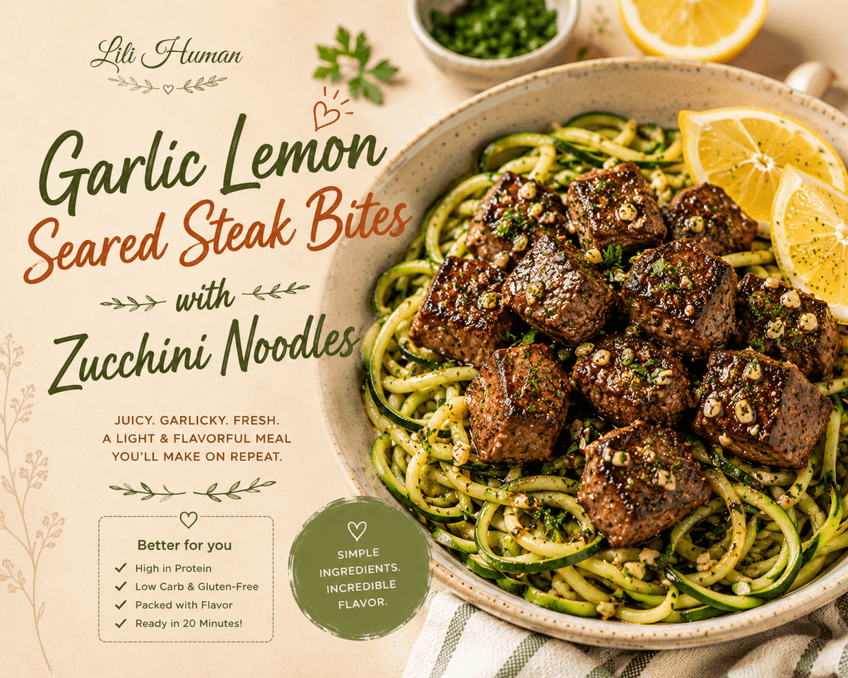 Garlic & Lemon Seared Steak Bites with Zucchini Noodles