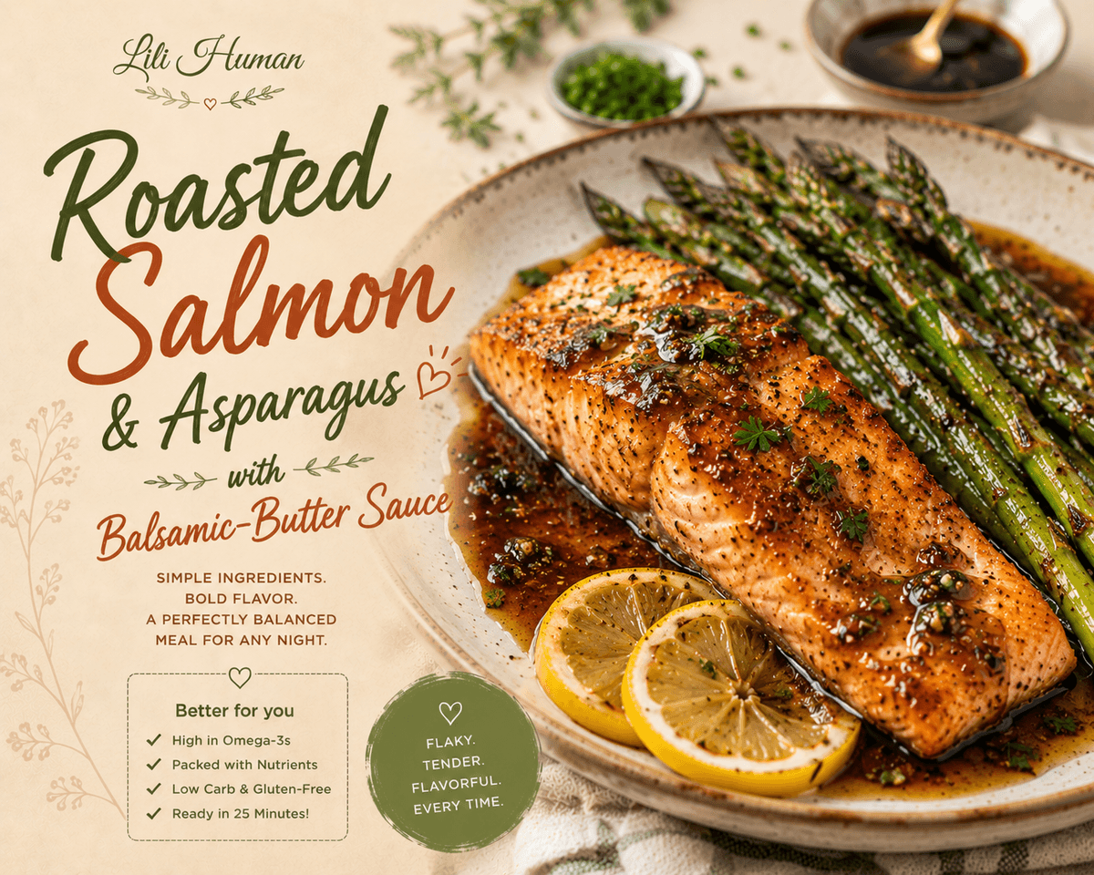 Roasted Salmon & Asparagus with Balsamic-Butter Sauce