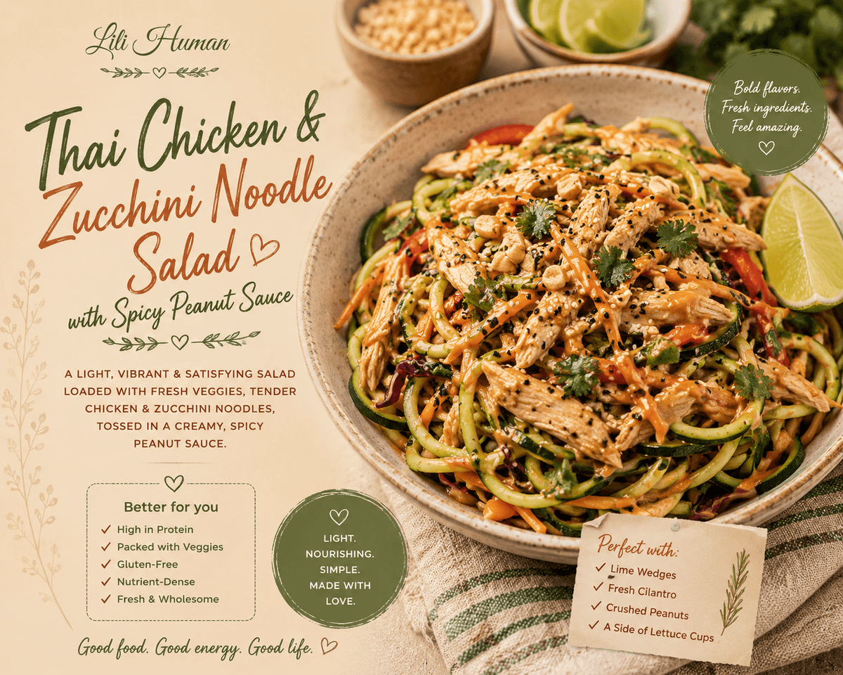 Thai Chicken & Zucchini Noodle Salad with Spicy Peanut Sauce